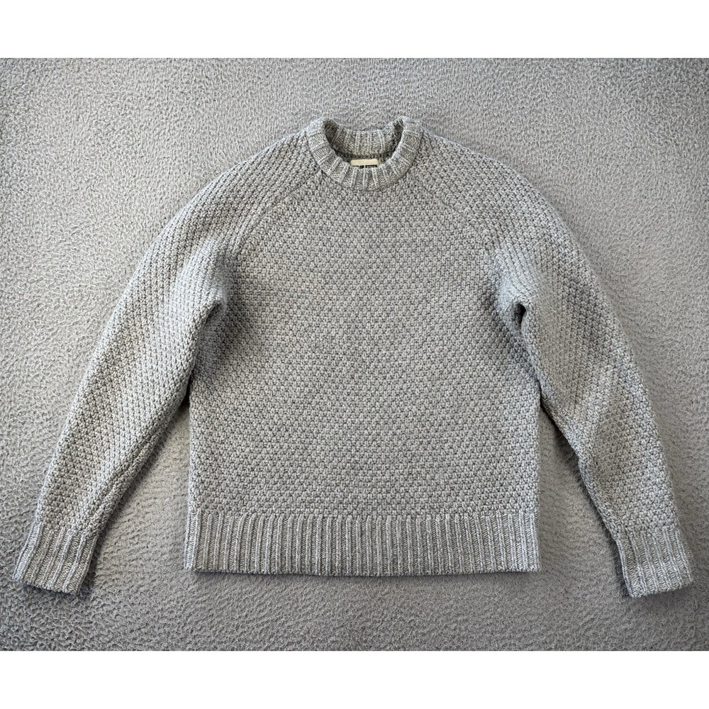 Taylor Stitch Fisherman Sweater Mens Medium/40 Grey Waffle Knit Merino Wool
